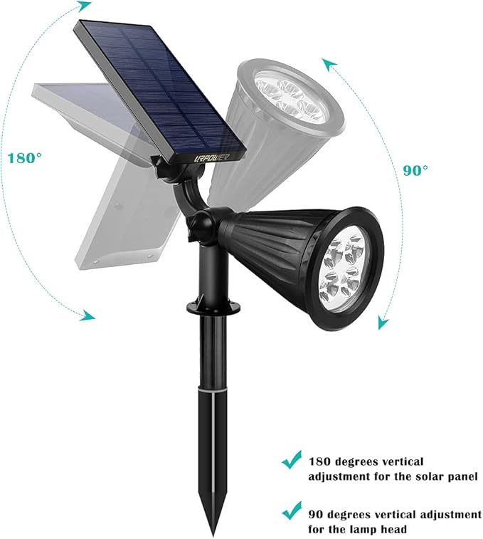 URPOWER Solar Lights Outdoor, 2-in-1 Waterproof Adjustable Solar Spotlights Outdoor Wall Light, Dusk-to-Dawn Solar Powered Landscape Lights for Backyard/Garden/Pathway/Pool/Porch (4Pack, Cool White)