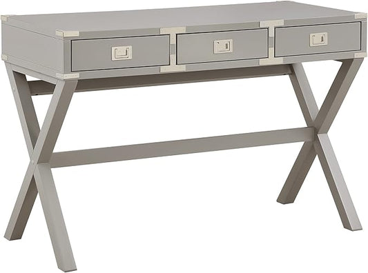 OSP Home Furnishings Wellington 46-Inch Writing Desk with Power Hub and 3 Storage Drawers, Grey