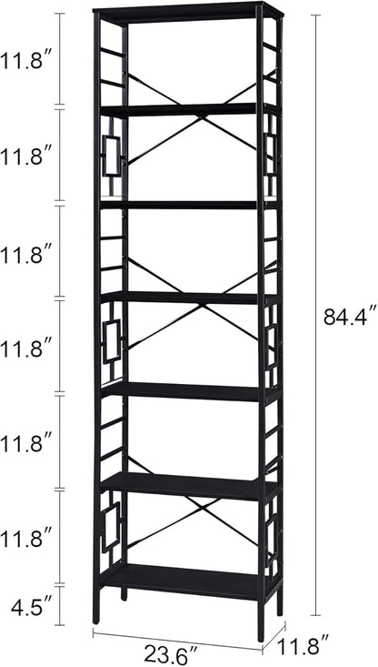HOMISSUE Bookcase,7-Tier Tall Bookshelf Metal Bookcase and Bookshelves, Free Standing Storage Modern Bookshelf for Home Office Living Room and Bedroom，Black