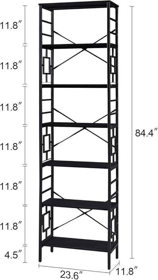 HOMISSUE Bookcase,7-Tier Tall Bookshelf Metal Bookcase and Bookshelves, Free Standing Storage Modern Bookshelf for Home Office Living Room and Bedroom，Black