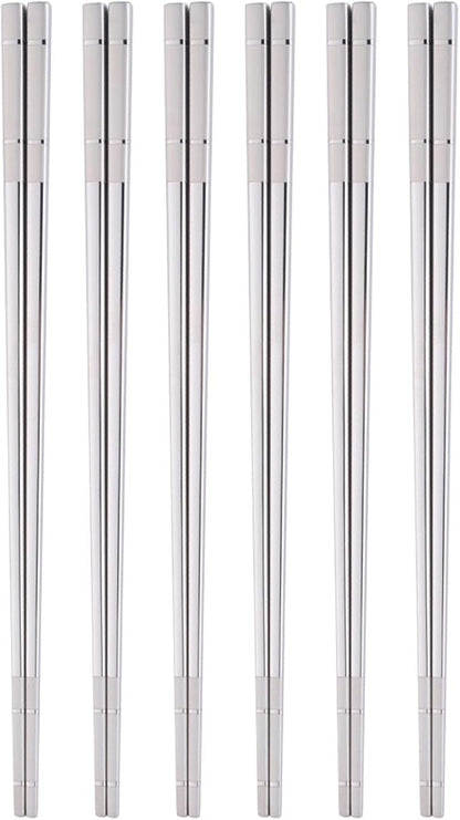 Reusable Stainless Steel Chopsticks,Dishwasher Safe , Easy to Use(6 PCS,Silver)