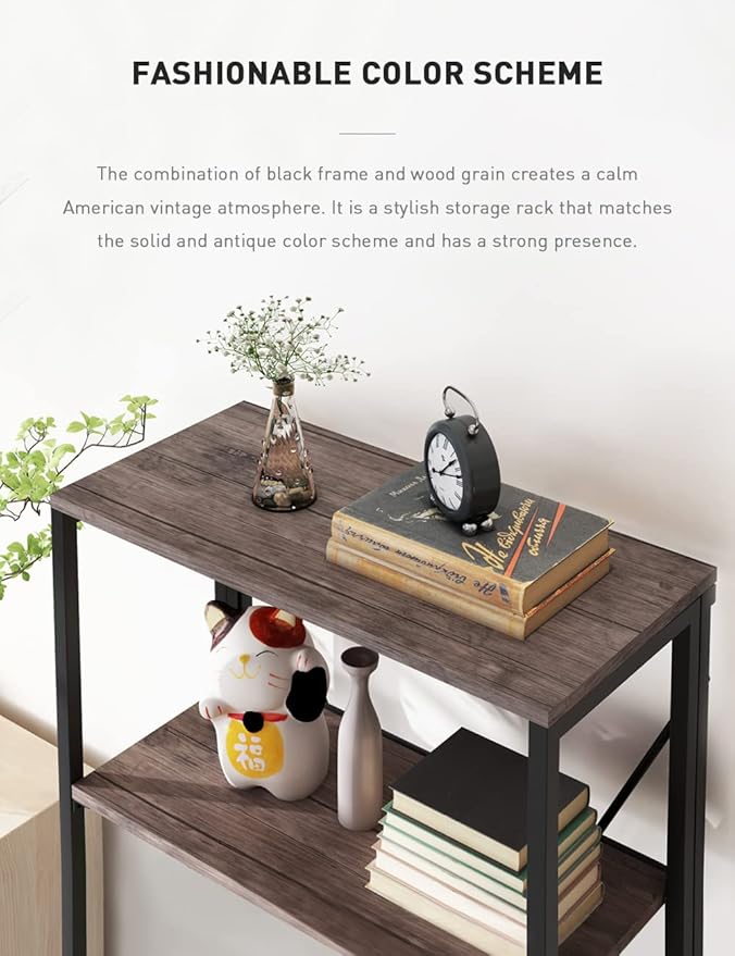 Bookshelf,3-Tier Folding Bookcase,Industrial Book Shelf,Rustic Wood Storage Shelves,Tall Bookshelf,Shelves For Bedroom,Office,Kitchen,Living Room,Study Room,No Assembly Folding Bookshelf,Black