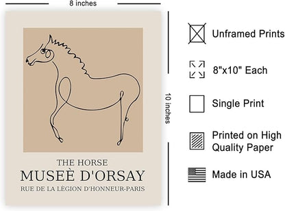 Poster Master Vintage Poster - Retro Horse Print - Line Drawing Art - Sketch Art - Gift for Boys, Girls & Animal Lover - Minimal Wall Decor for Kid's Room or Nursery - 8x10 UNFRAMED Wall Art