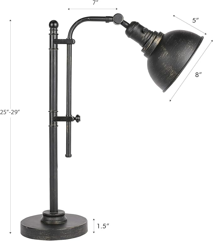 VONLUCE Rustic Desk Lamp Black Adjustable, Industrial Style Metal Task Lamp (25"-29"), Vintage Work Lamp, Farmhouse Reading Lamp in Aged Bronze Finish, ETL Certificate