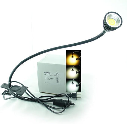5W 3 Colors LED COB Clip on Light Black 19.68 INCH 50 CM Tube Desk Flexible Table Bed Lamp Work Home Design lighting 110V 220V 85-265VAC with US Plug switch on off 500LM (Black)
