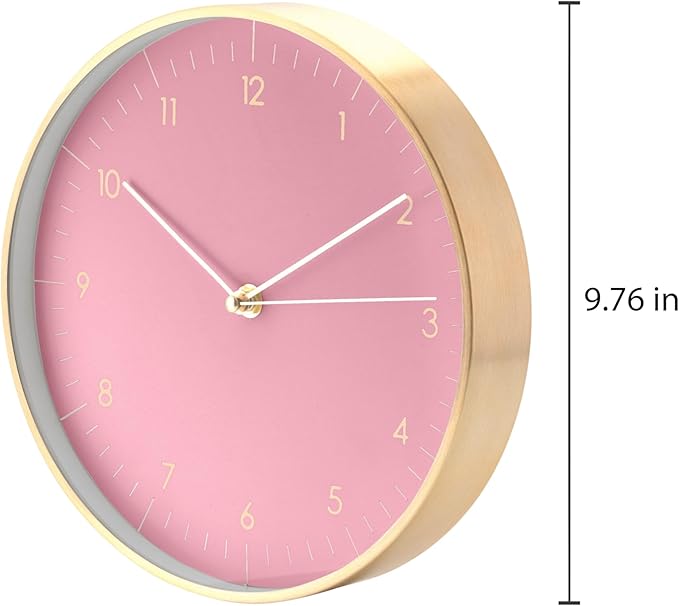 LUUK LIFESTYLE Elegant Wall Clock with Silent Movement, Modern and Minimalist Design, Gift idea for Moving-in, Decoration, in Pink and Gold