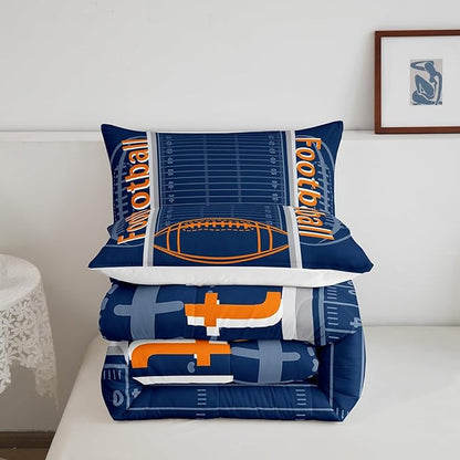 Feelyou Football Bedding Set Queen Size Sports Comforter Set for Kids Boys Girls Decor Soccer Ball Game Comforter Microfiber American Football Duvet Set Bedroom Quilt Set
