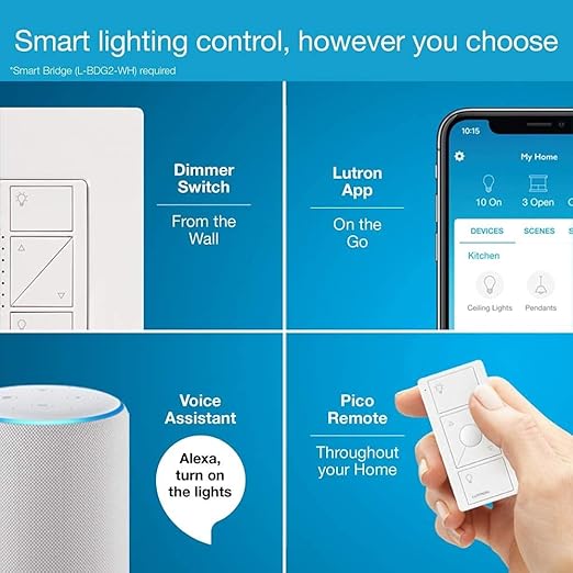 Lutron Caseta Original Smart Dimmer Switch (Lutron Smart Hub Required), for LED Lights, 150 Watt, Single-Pole/3-Way, No Neutral Required, PD-6WCL-LA 6-PACK, Light Almond, 6 Pack
