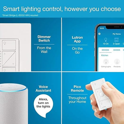 Lutron Caseta Original Smart Dimmer Switch (Lutron Smart Hub Required), for LED Lights, 150 Watt, Single-Pole/3-Way, No Neutral Required, PD-6WCL-LA 6-PACK, Light Almond, 6 Pack