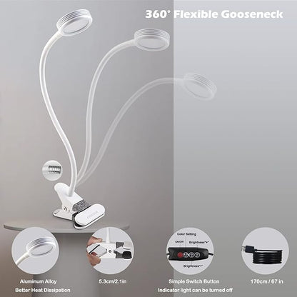 Desk lamp, LED Reading Light, Dimmable Clamp Lamp for Bed Headboard, Bedroom, Office, 3 Modes & 9 Dimming Levels, Flexible Clip Desk Lamp