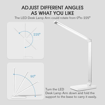 mafiti LED Desk Lamp for Home Office,Touch Desk Light 5 Light Modes 3 Brightness,Foldable Table Lamp with Adjustable Arm,Eye-Caring Lamp with USB Port, Bedside Lamp for Working Reading Study,White