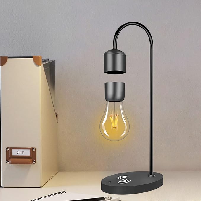 Magnetic Levitating Lamp with Wireless Phone Charger Floating Levitation Light Bulb Magnetic Table LED Night Light Bedroom Home Decoration Family Christmas Gift