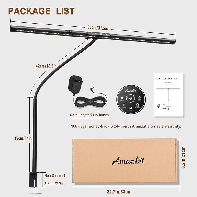 Desk Lamp 31.5" W, Desk Lamp for Home Office, Gesture Sensing Desk Light, Monitor Light, Adjustable Color Temperature & Brightness, Table Lamp 24W Brightest, Black