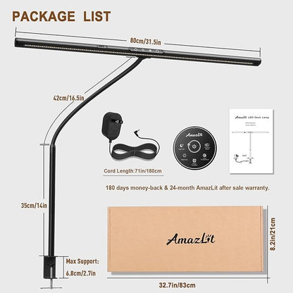 Desk Lamp 31.5" W, Desk Lamp for Home Office, Gesture Sensing Desk Light, Monitor Light, Adjustable Color Temperature & Brightness, Table Lamp 24W Brightest, Black