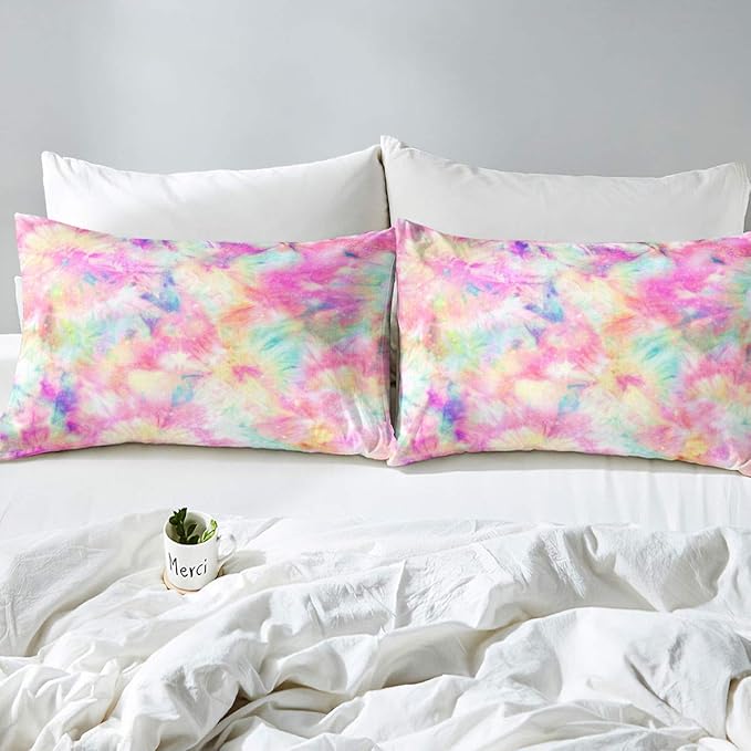 Erosebridal Kids Tie Dye Comforter Set, Bohemian Batik Down Comforter Queen Size, Boho Psychedelic Bedding Comforters for Children Girls Boys Teens Bedroom, Trippy Tattoo Watercolor Quilted Duvet