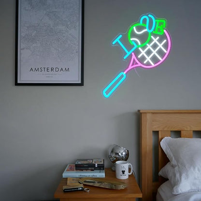 I Love Tennis Neon Sign Distinctive Tennis Led Neon Light for Wall Decor Dimmable USB Tennis Neon Signs Light Up Sign for Gymnasium Club Sports Store Bedroom Gifts(12.6 * 16.5In)
