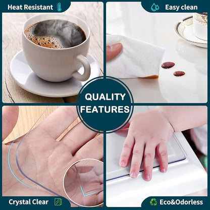 PVC Tablecloth Cover Clear Plastic Table Protector Transparent Vinyl Table Cloths Water Rresistant Wipeable Furniture Topper Pad for Bench Entryway Coffee Bedside Desk Mat Rectangle 6 Foot 18X72 Inch