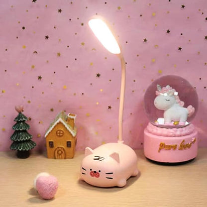 Kids Lamp, Cute LED Desk Lamp for Kids, Mini Animal Night Light, USB Rechargeable Flexible Cartoon Lamp Eye-Care Lighting for Bedroom (Tiger G, Pink)