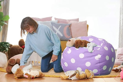 Aubliss Stuffed Animal Bean Bag Storage Chair, Beanbag Covers Only for Organizing Plush Toys, Turns into Bean Bag Seat for Kids When Filled, Large 38"-Canvas Dot Light Purple