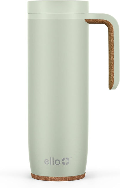 Ello Magnet 18oz Vacuum Insulated Stainless Steel Travel Mug with Side Handle and Leak-Proof Slider Lid and Built-in Coaster, Keeps Hot for 5 Hours, Perfect for Coffee or Tea, BPA-Free