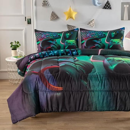 Gamer Comforter Sets for Teen Boys,Gaming Bedding Sets Twin,Video Game Bedspread,Game Gamepad Bed Set,Controller Bedding Gamer Home Decor 3 Piece 1 Comforter and 2 Pillowcases