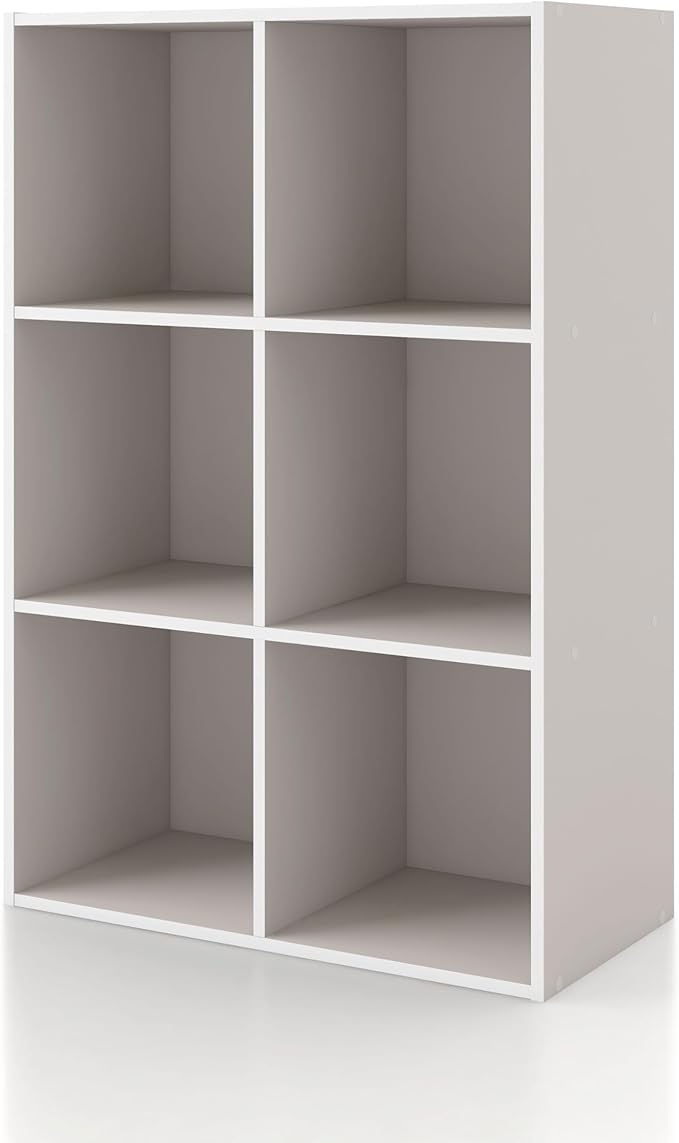 Apexa 6 Cube Storage Organizer Shelves, Stackable Wood Bookcase Fits Cubby Bins for Organization, Dorm Teen Room Decor & Home Office, Greige