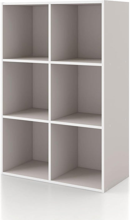 Apexa 6 Cube Storage Organizer Shelves, Stackable Wood Bookcase Fits Cubby Bins for Organization, Dorm Teen Room Decor & Home Office, Greige
