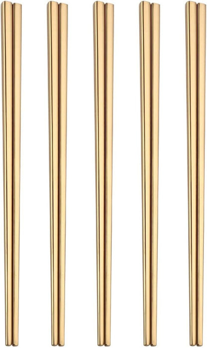 Stainless Steel Chopsticks,Reusable ,Dishwasher Safe , Easy to Use（5 PCS,golden）