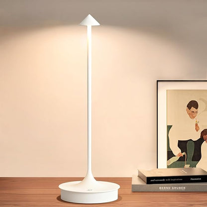 Set of 2 Cordless Table Lamp Rechargeable, Battery Operated Desk Lamp, 4000mAh LED Touch Lamp, Dimmable Portable Outdoor Waterproof Wireless Table Light for Restaurants/Bars/Outdoor(1PC, White)