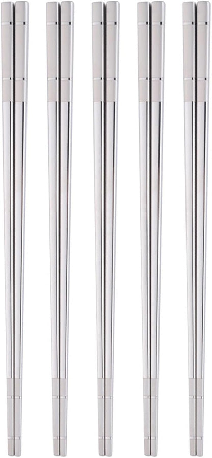 Reusable Stainless Steel Chopsticks,Dishwasher Safe , Easy to Use(5 PCS,Silver)