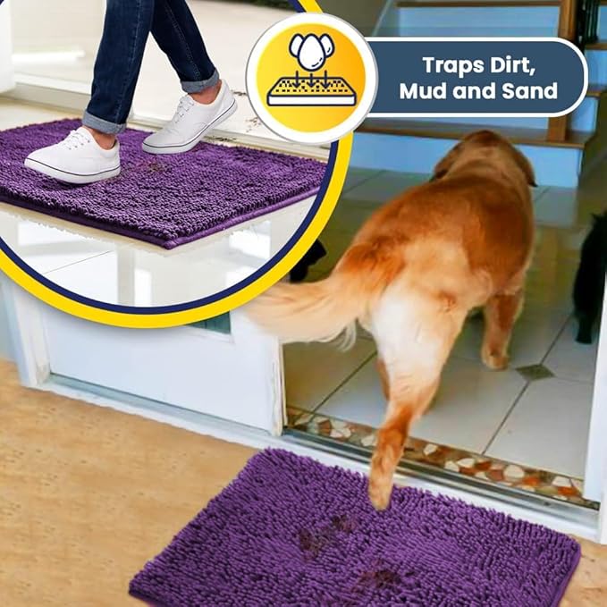 Muddy Mat® Original Dog Door Mat for Muddy Paws, Super Absorbent Microfiber, Non-Slip Washable Pet Rug, Quick Dry Chenille Entryway Carpet, Machine Washable Indoor Outdoor mat, Purple 19"x30"