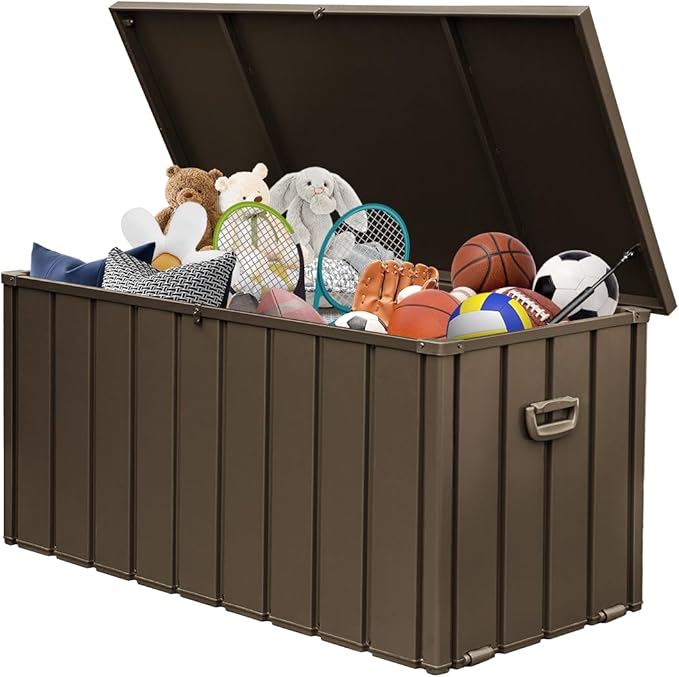 Domi 120-Gallon Outdoor Storage Box – Waterproof, Lockable Storage Cabinet for Patio Furniture, Garden Tools & Pool Supplies – Large Metal Storage for Cushions, Toys & More