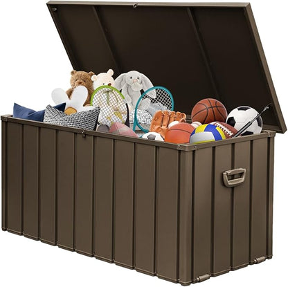 Domi 120-Gallon Outdoor Storage Box – Waterproof, Lockable Storage Cabinet for Patio Furniture, Garden Tools & Pool Supplies – Large Metal Storage for Cushions, Toys & More