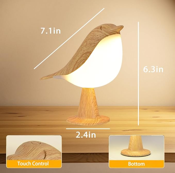 Bird Small Desk Lamp, Night Light for Bedroom, Cordless Table Lamp with 3 Color Temperature and Touch Sensor, Rechargeable Bedside lamp