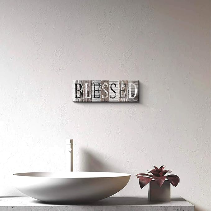 Pinetree Art Blessed Sign Canvas Wall Art Decor Inspirational Motto Canvas Prints (With Solid Wood Inner Frame) (Blessed, 6 x 17 inch)
