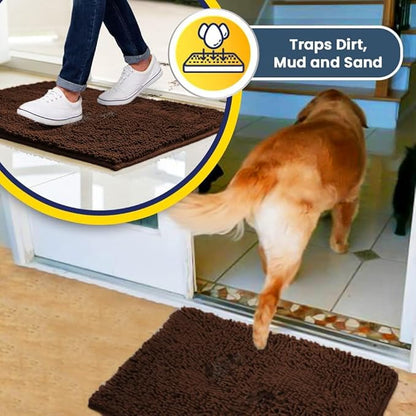 Muddy Mat® Shown on TV – Super Absorbent Microfiber Dog Door Mat for Muddy Paws, Non-Slip Washable Pet Rug, Quick Dry Chenille Entryway Carpet, Machine Washable Indoor Outdoor mat, Brown 35"x24"