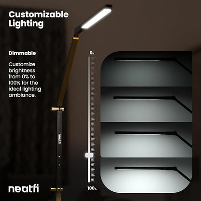 Neatfi LED Desk Lamp with Clamp, Touch & Remote Controlled, Stepless Dimming, 3 Color Modes, 3000-6000K, Detachable Shade, Flicker-Free, 360° Rotation, Wide Angle Lighting (Modern, Black)