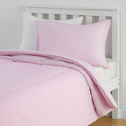 Amazon Basics Kid's 2 Piece Comforter and Pillow Sham Set, Soft, Easy Wash Microfiber, Twin, Light Pink, Solid