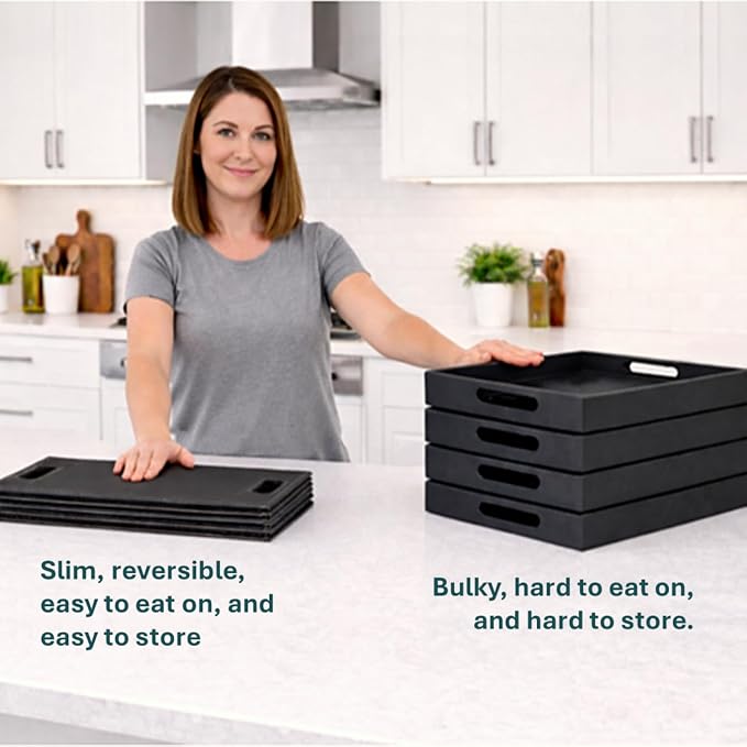 2-in-1 Serving Tray & Placemat | Faux Leather & Reversible | Lays Flat as a Placemat or Folds into an Ottoman Food Tray, Easy to Clean