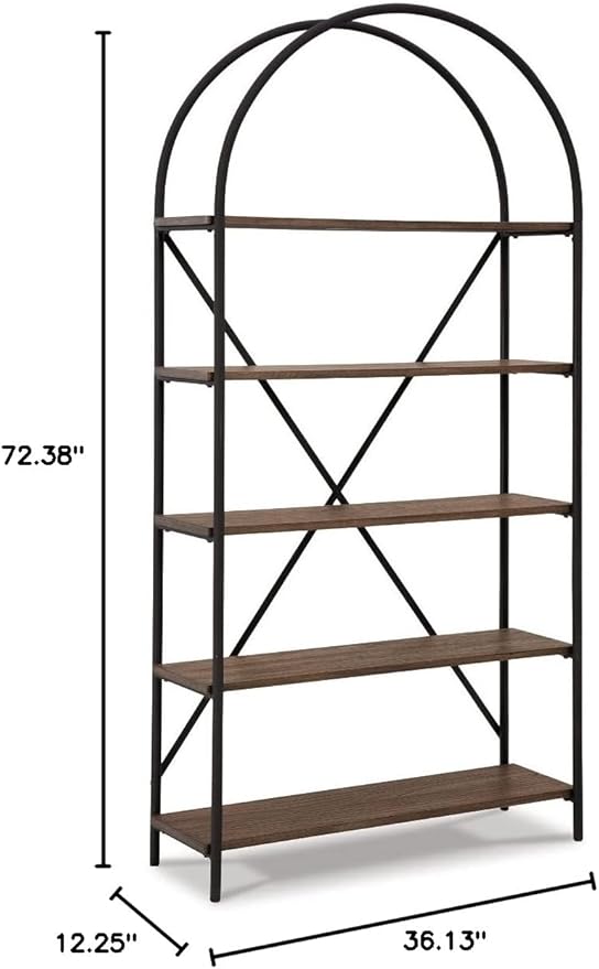 Signature Design by Ashley Galtbury Mixed Media Modern 5 Shelf Bookcase, Brown & Black