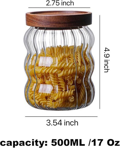 Glass Food Storage Container Jar with Airtight Seal Acacia Wood Lids Kitchen Clear Glass canister Coffee, Bean,Tea,Spice Containers Sugar,Cookies,Nuts,Snack,Candy Jar