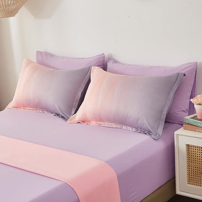 Girls Comforter Set Twin Size Colorful Ombre Blue Pink Purple Rainbow Bedding Set 6 Pieces Bed in A Bag for Kid Teen (1 Comforter, 1 Flat Sheet, 1 Fitted Sheet, 1 Pillow sham, 2 Pillowcases)