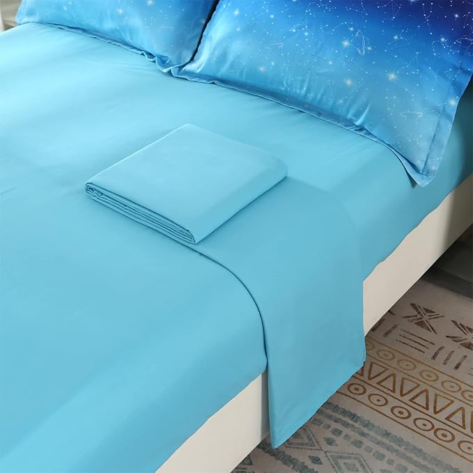 Wowelife Glitter Bedding Set Twin Comforter Set for Girls 5 Pieces Blue Galaxy Comforter Set Twin Bed Set Bed in a Bag with Sheets Comfortable and Breathable for Kids