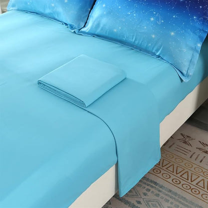 Wowelife Glitter Bedding Set Full Size 5 Pieces Galaxy Comforter Set Blue 3D Galaxy Kids Comforter Sets Lightweight with Comforter, Flat Sheet, Fitted Sheet and 2 Pillowcases