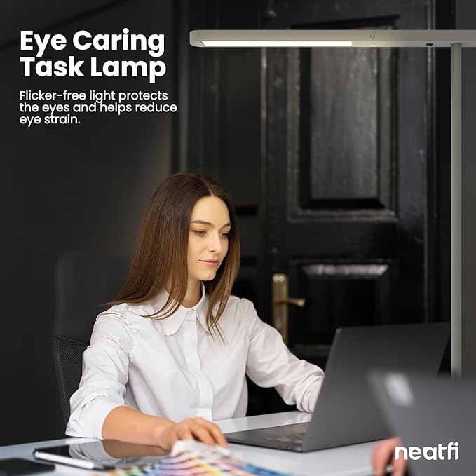 Neatfi 5200 High-Lumens Premium LED Desk Lamp - Ultrabright Light, Clamp-on, 40W, 4000K Color Temperature, Adjustable Head - Ideal for Home Office and Study (38 Inches, Gray)