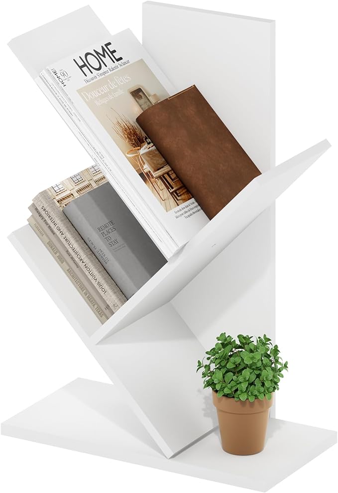 Furinno Tree Bookshelf 3-Tier Floor Standing Tree Bookcase, White