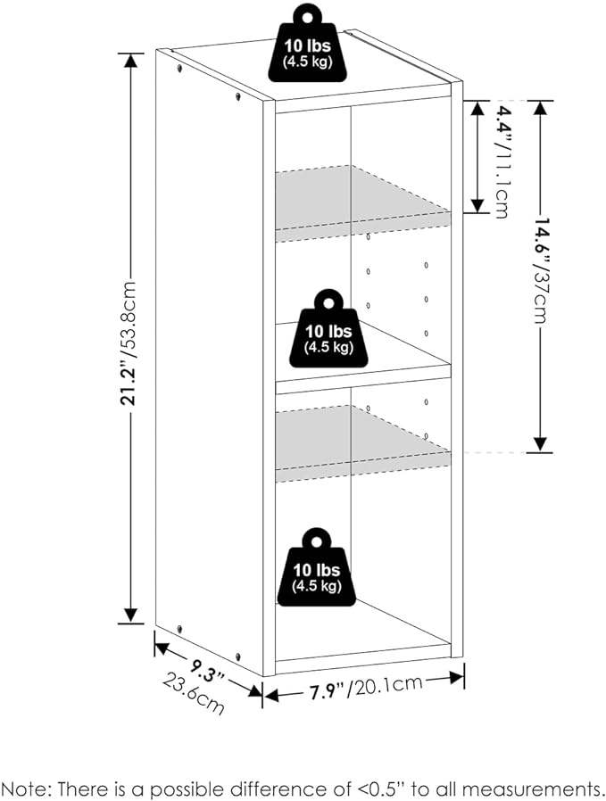 Furinno Fulda 2-Tier Space Saving Storage Shelf Bookcase, 8-Inch Width, Blackwood
