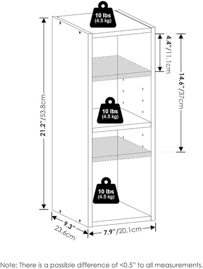 Furinno Fulda 2-Tier Space Saving Storage Shelf Bookcase, 8-Inch Width, Blackwood