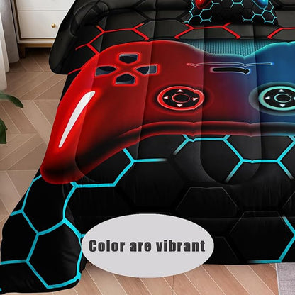 5 Pieces Bed in a Bag for Boys Bedding Sets Twin Size,Gamer Comforter Sets for Boys Kids, Gaming Comforter Set for Boys Room Decor with Flat Sheet,Fitted Sheet,Pillowcase,Cushion Cover