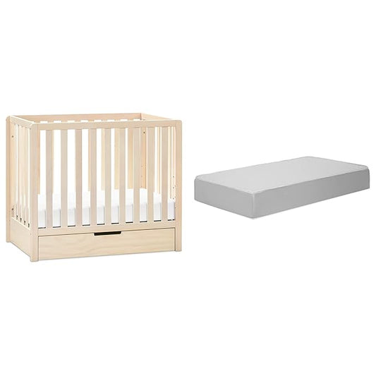Carter's by DaVinci Colby 4-in-1 Convertible Mini Crib with Trundle in Washed Natural with Complete Slumber Mini Crib Mattress